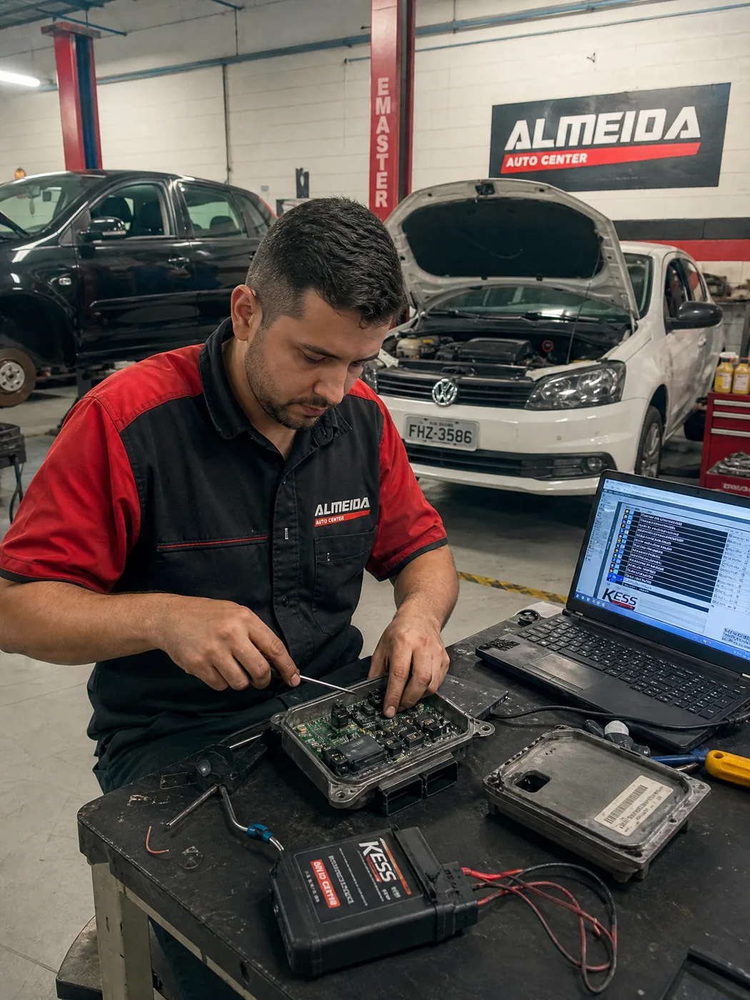Diagnóstico eletrônico automotivo com equipamento especializado